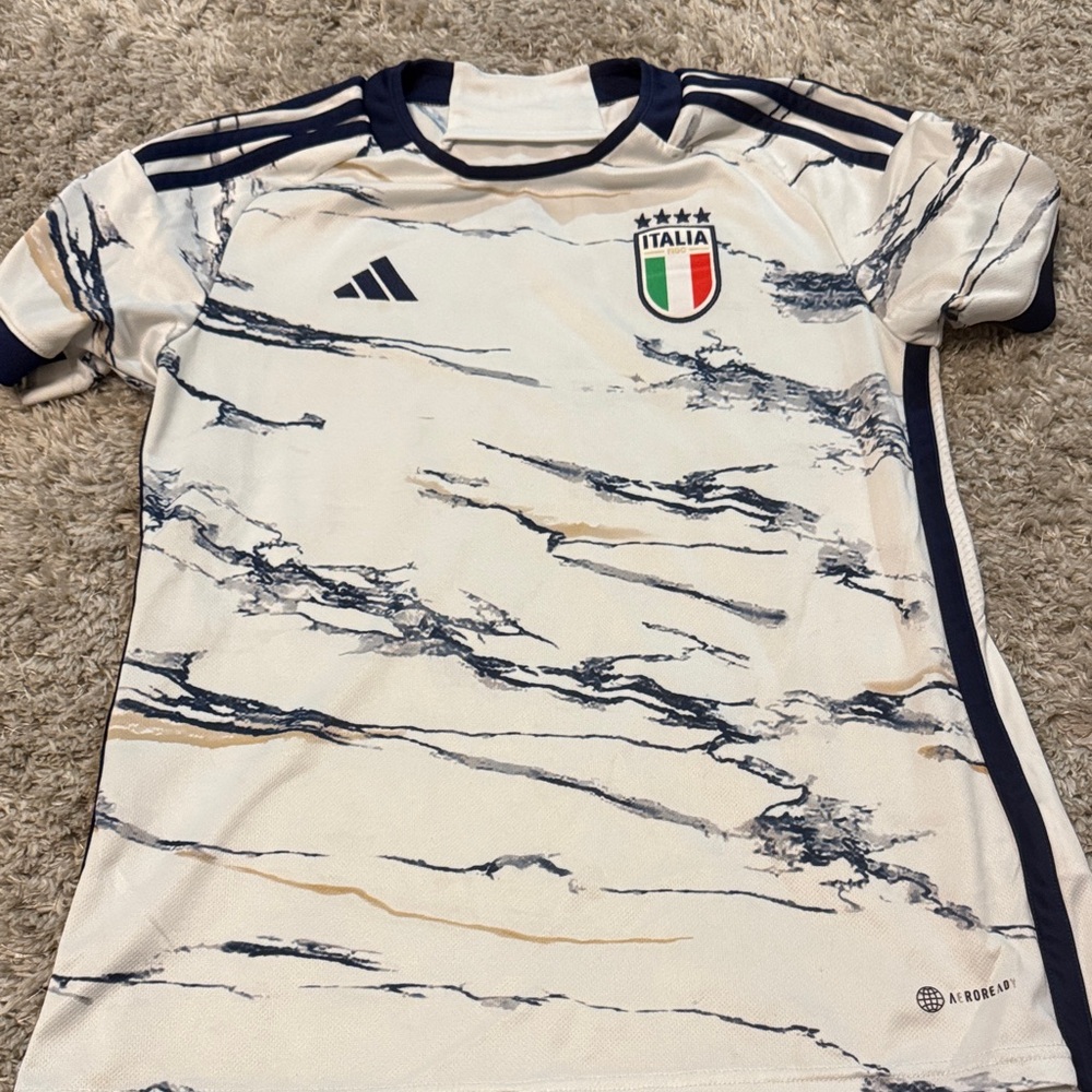 Adidas Kids Italy Soccer Jersey - Cream and Navy